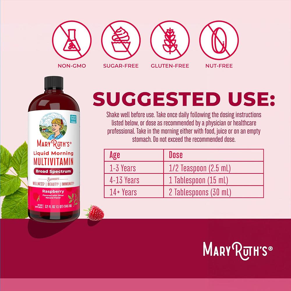 MaryRuth's, Liquid Morning Multivitamin, Raspberry, Dietary Supplement - 450 ml