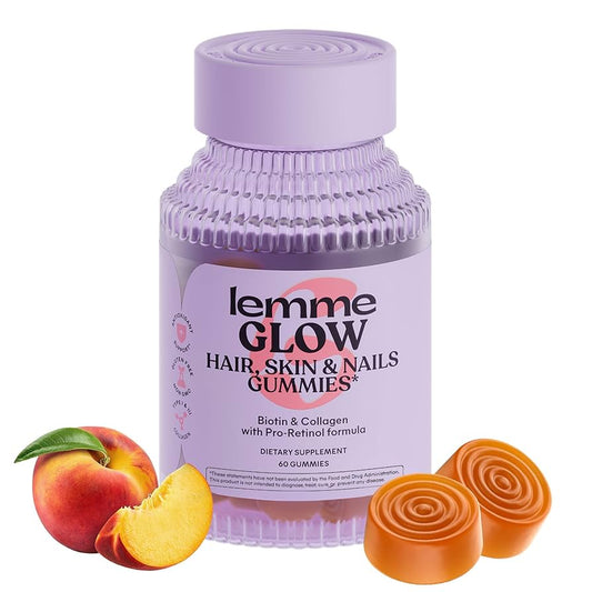 Lemme Glow, Hair, Skin & Nails Gummies, Peach,
60 Gummies