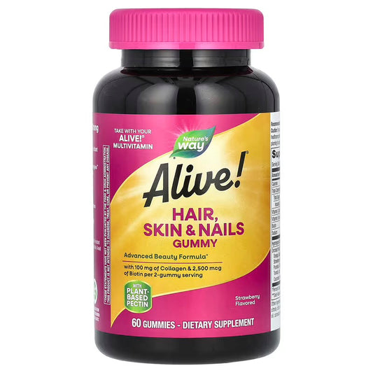 Nature's Way Alive! Hair, Skin & Nails Gummies, Strawberry,
60 Gummies