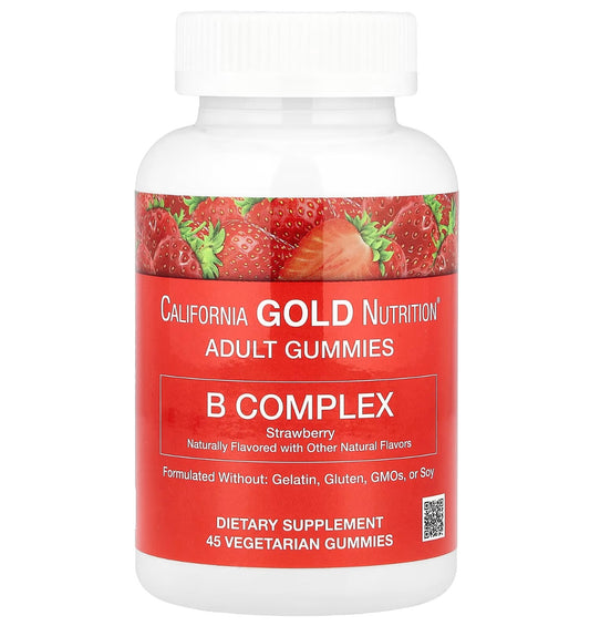 California Gold Nutrition B Complex Gummies with Vitamins B6 and B12, Folate, and Biotin, Strawberry, 45 Gummies