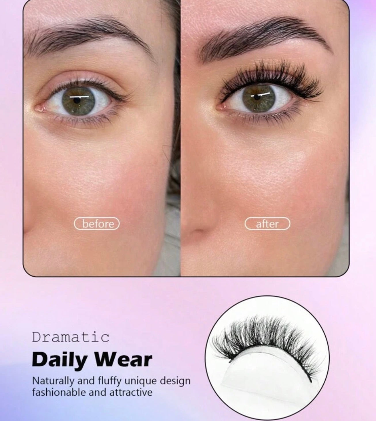 Asiteo 7 Pairs Natural Look False Eyelashes - Transparent Stem,