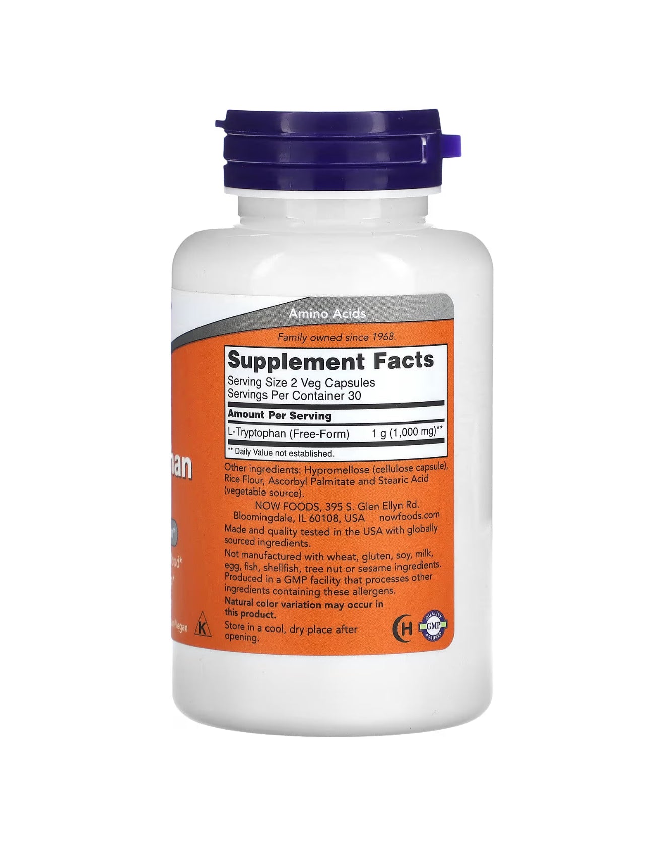 NOW Foods L-Tryptophan 500 mg, 60 Veg Capsules