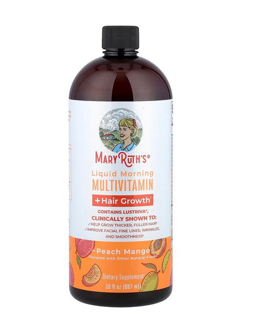 MaryRuth's Liquid Morning Multivitamin + Hair Growth, Peach Mango,30 fl oz (887 ml)