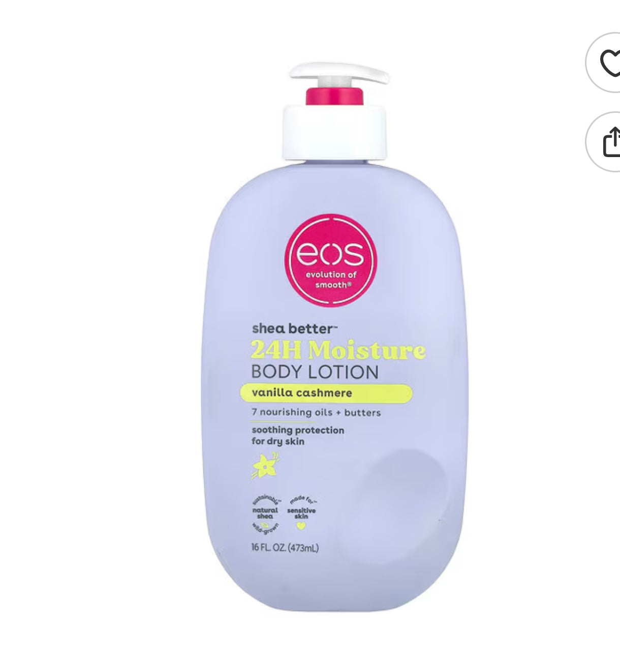EOS Shea Better™, 24H Moisture Body Lotion, Vanilla Cashmere, 16 fl oz (473 ml)