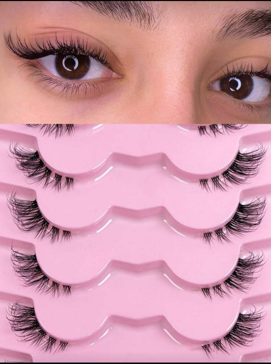 7 Pairs Half Lashes With Clear Band Cat Eye Tail Elongated Eyelashes Natural