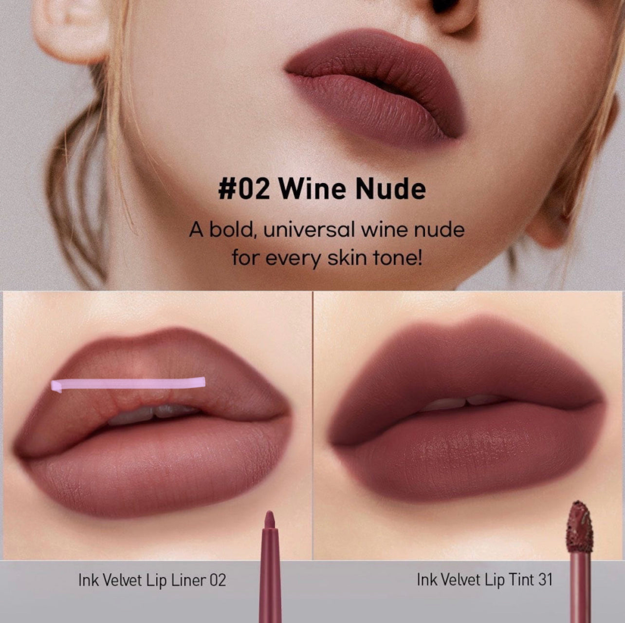 PERIPERA Ink Velvet + Lip Liner Set #02 Wine Nude