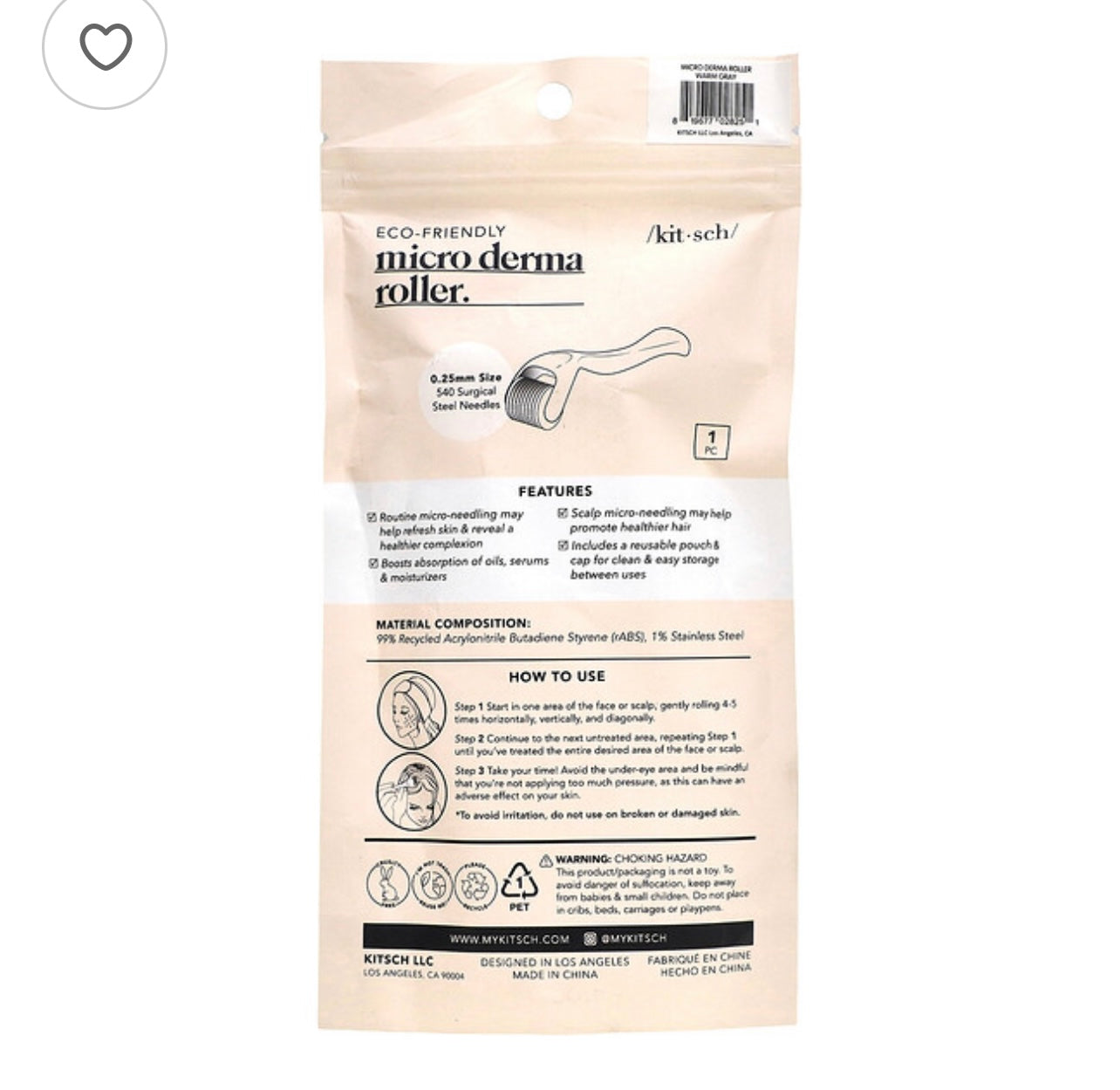 Micro Derma Roller, Warm Gray, 1 Pack