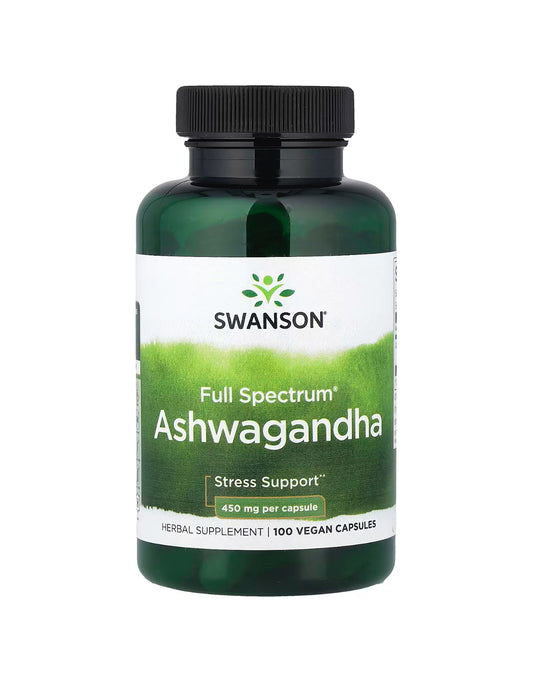 Swanson Full Spectrum® Ashwagandha, 100 Vegan Capsules (450 mg per Capsule)