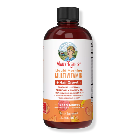 MaryRuth's Liquid Morning Multivitamin + Hair Growth, Peach Mango, 15.22 fl oz (450 ml)