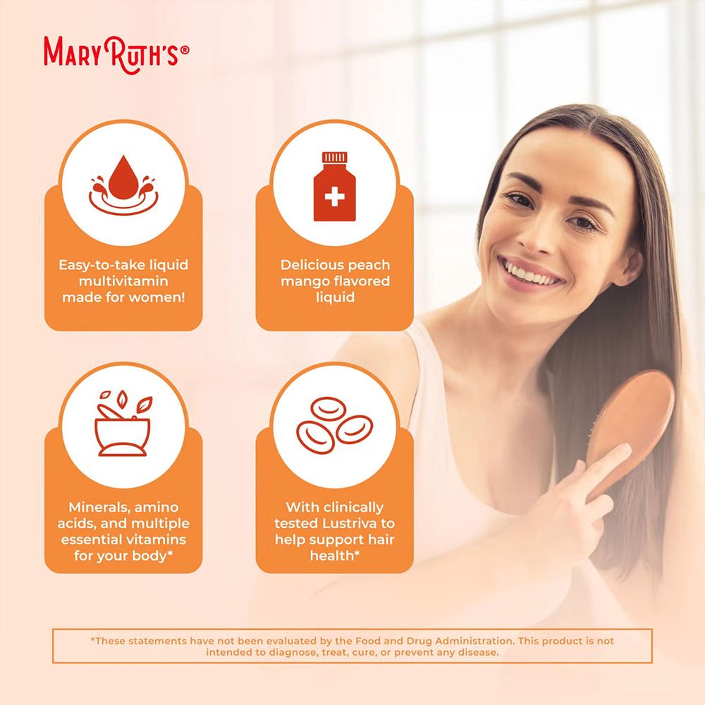MaryRuth's Liquid Morning Multivitamin + Hair Growth, Peach Mango,30 fl oz (887 ml)