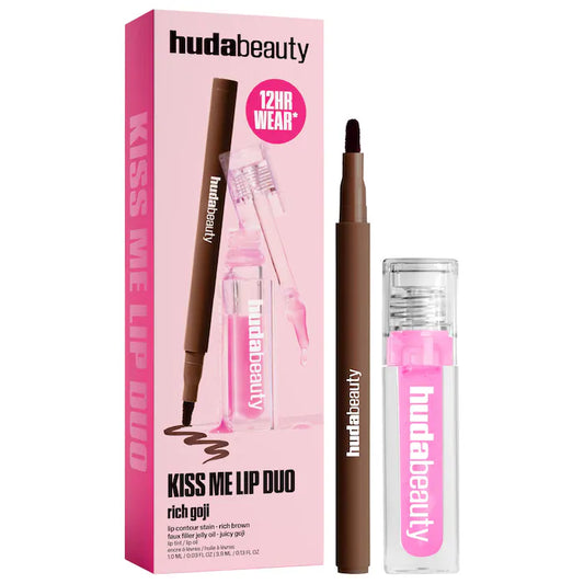 HUDA BEAUTY Kiss Me Lip Contour Stain and Lip Jelly Gift Set Rich Goji