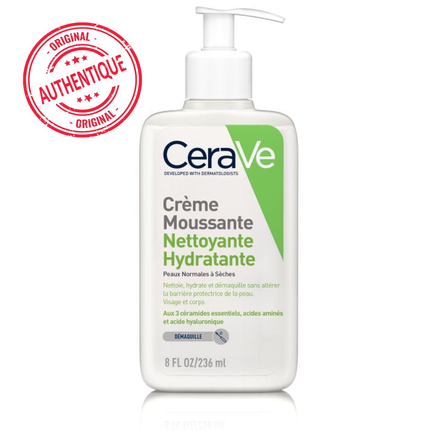 Cerave Crème Moussante Nettoyante Hydratante Visage pour les Peaux Normales à Sèches, 236ml