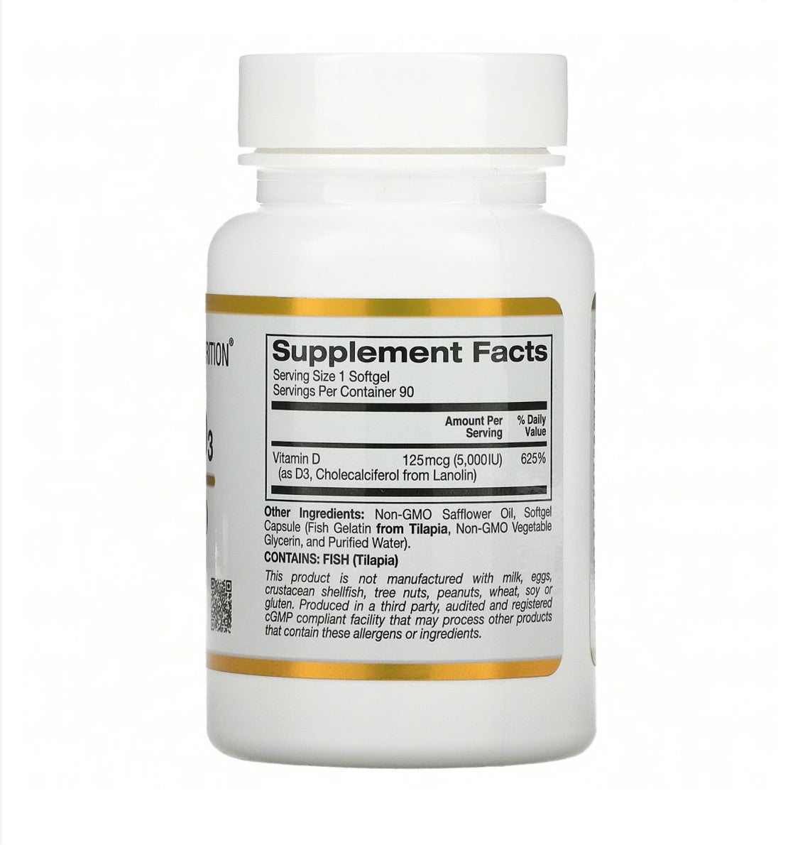 California Gold Nutrition Vitamin D3, 125 mcg (5,000 IU), 90 Fish Gelatin Softgels
