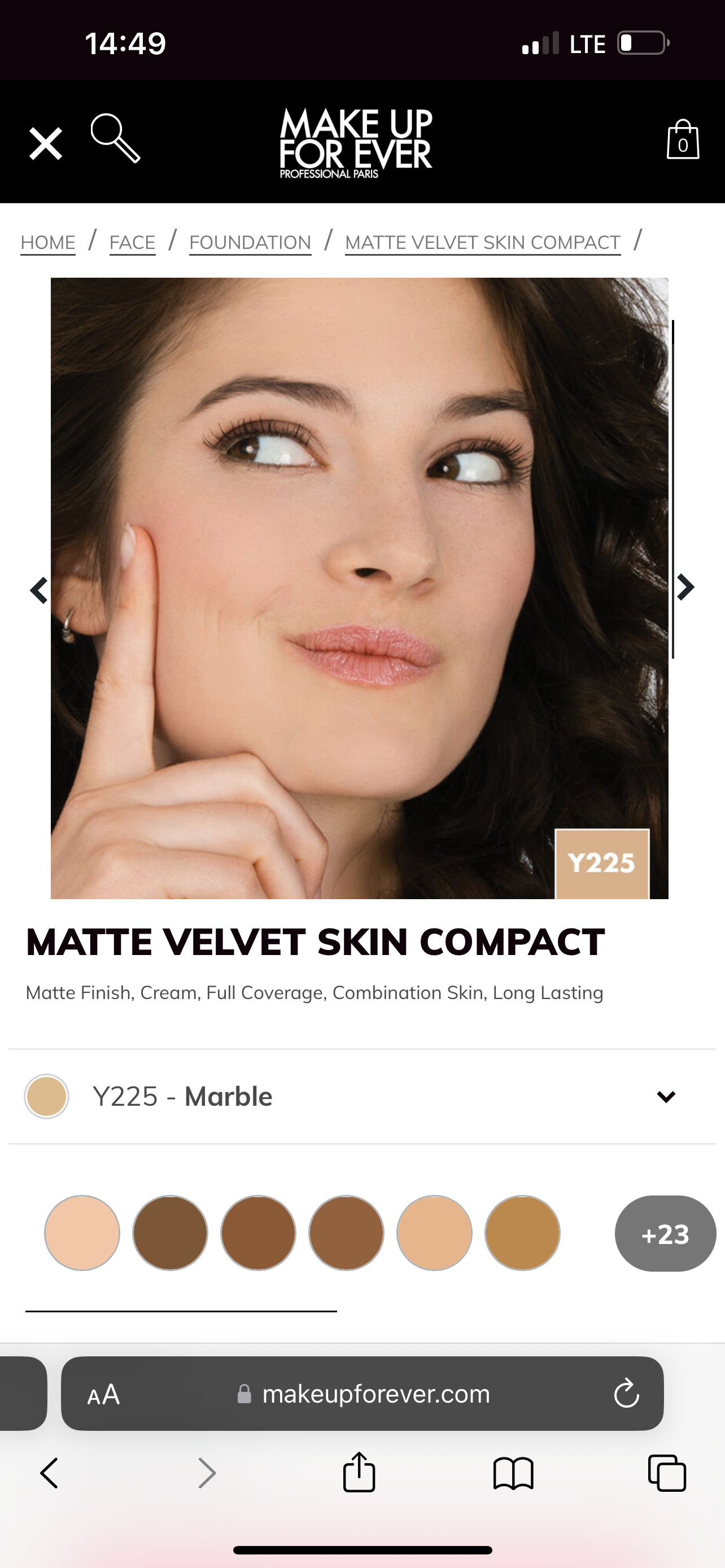MAKE UP FOR EVER MATTE VELVET SKIN COMPACT POWDER Y225