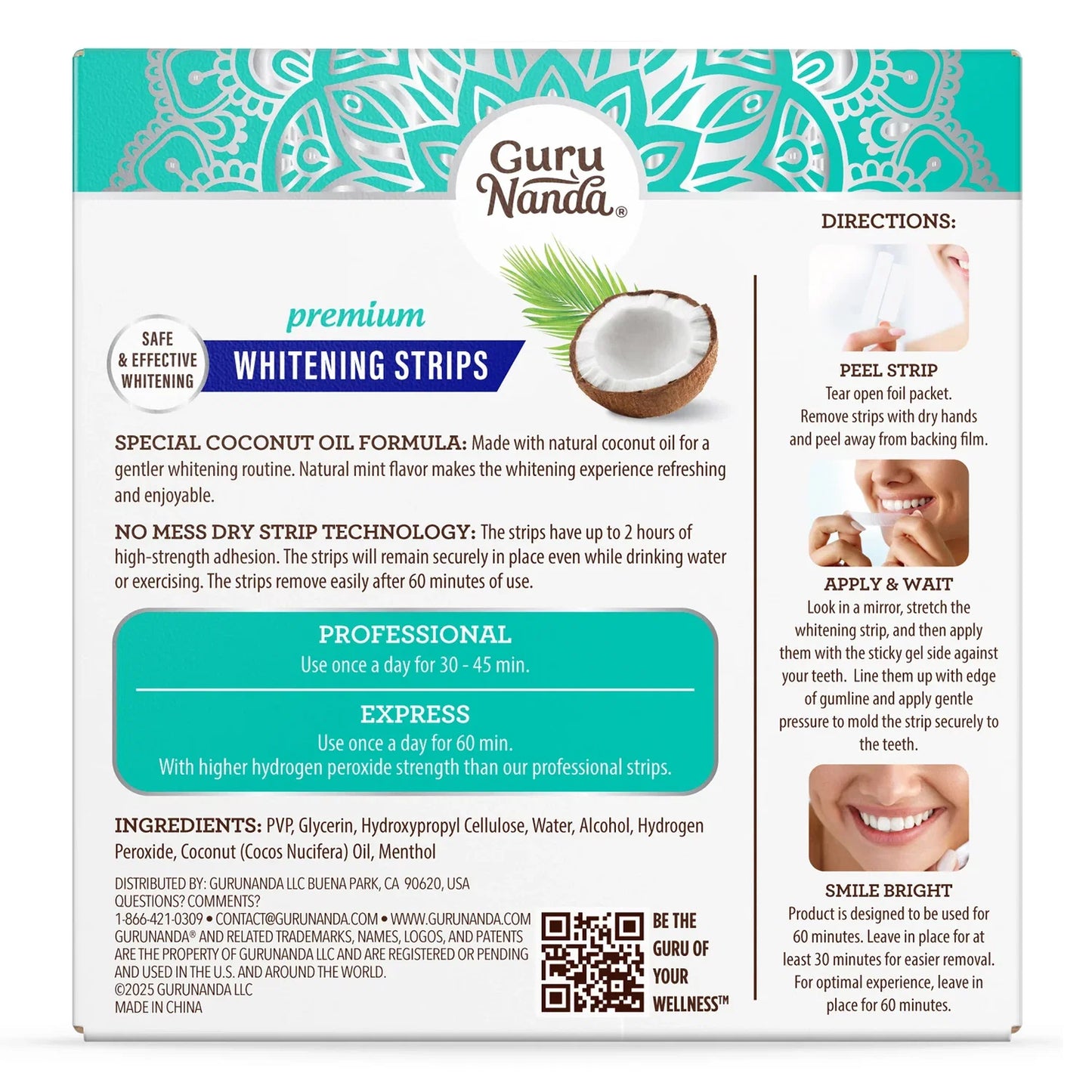 GuruNanda Premium Whitening Strips, 14 Strips