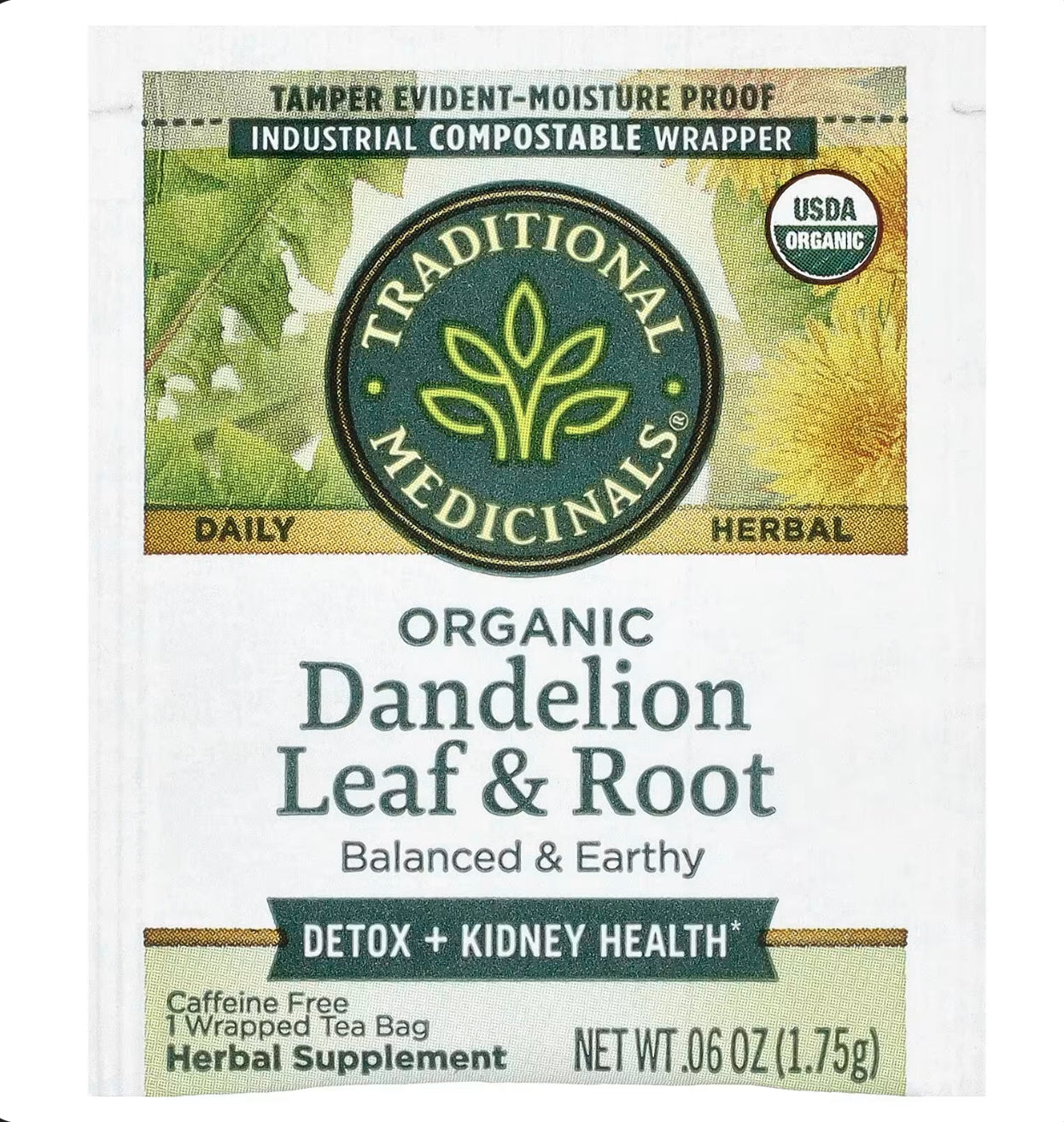 Traditional Medicinals Organic Dandelion Leaf & Root Tea, Caffeine Free, 16 Tea Bags,
