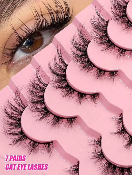 Asiteo 7 Pairs Natural Look False Eyelashes - Transparent Stem,