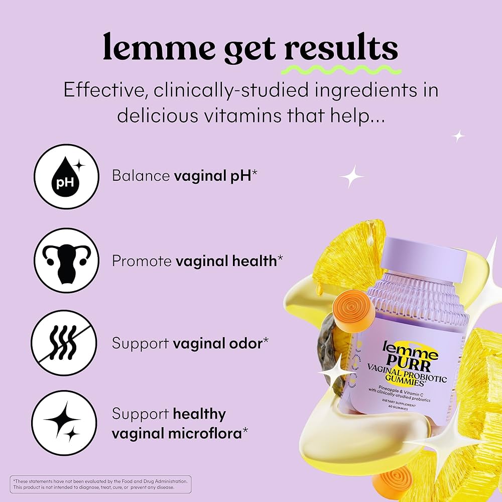 Lemme Purr, Vaginal Probiotic Gummies, Pineapple,
60 Gummies