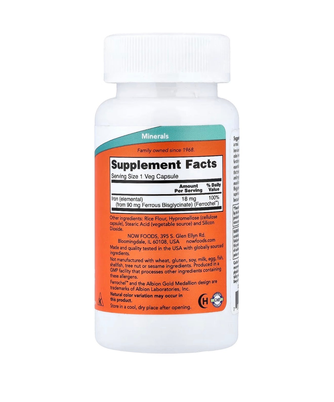NOW Foods Iron, 18 mg,120 Veg Capsules