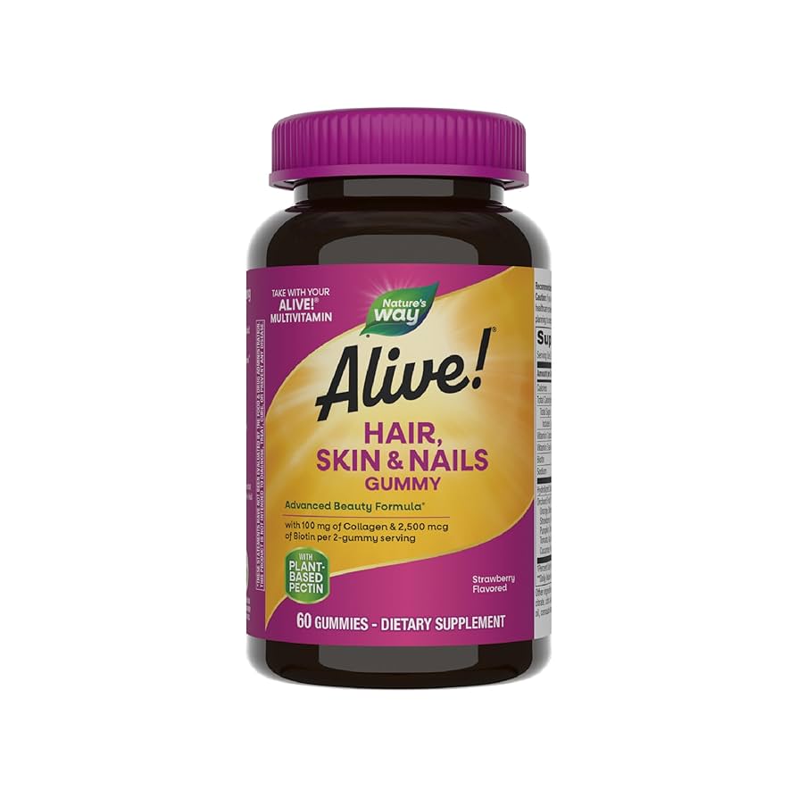 Nature's Way Alive! Hair, Skin & Nails Gummies, Strawberry,
60 Gummies