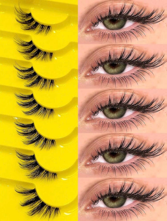 Asiteo 7 Pairs Half-Strip Cat Eye False Eyelashes,