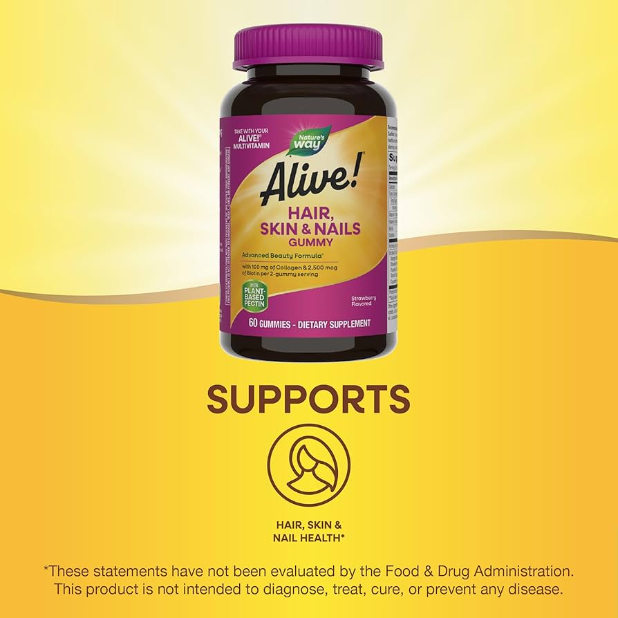 Nature's Way Alive! Hair, Skin & Nails Gummies, Strawberry,
60 Gummies