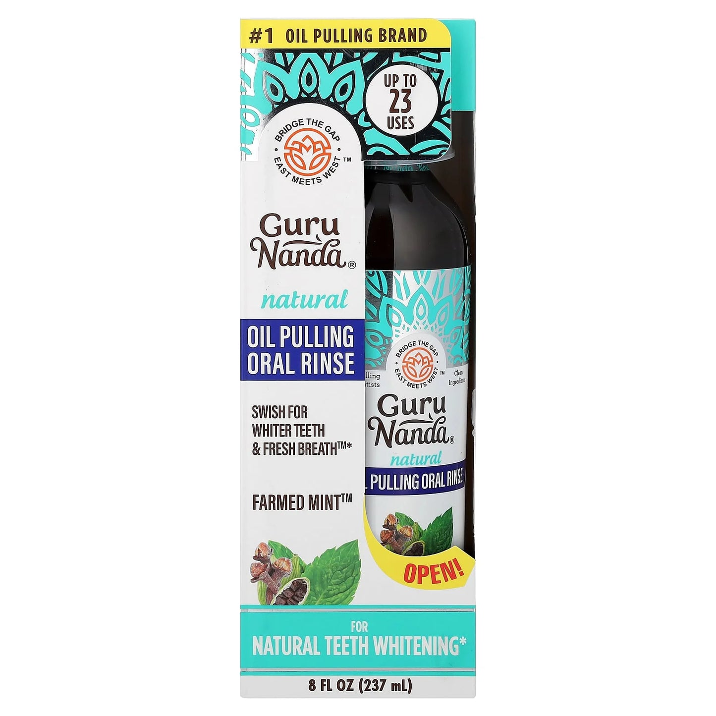 GuruNanda (237 ml) Natural Oil Pulling Oral Rinse, Farmed Mint™, 8 fl oz