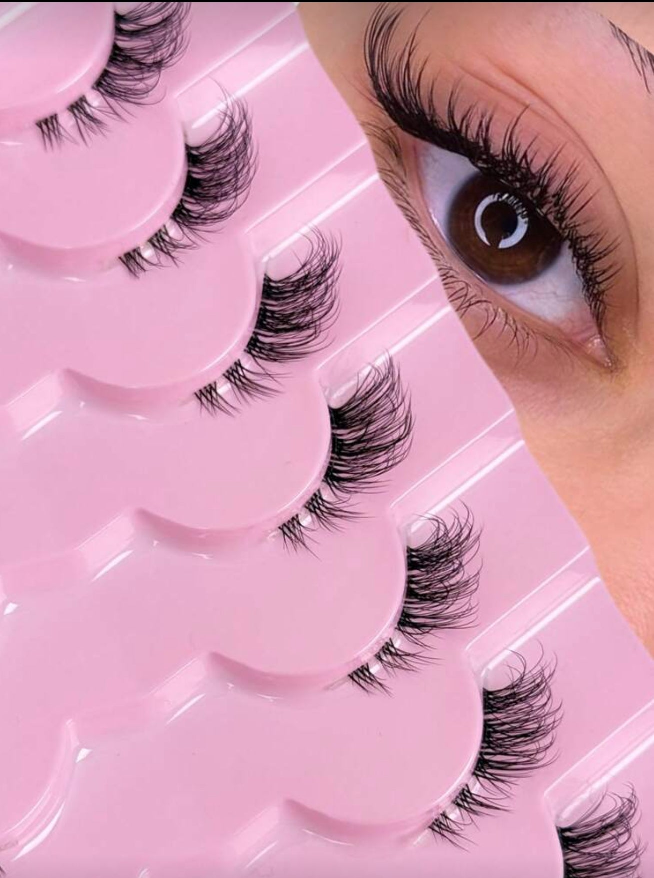 7 Pairs Half Lashes With Clear Band Cat Eye Tail Elongated Eyelashes Natural