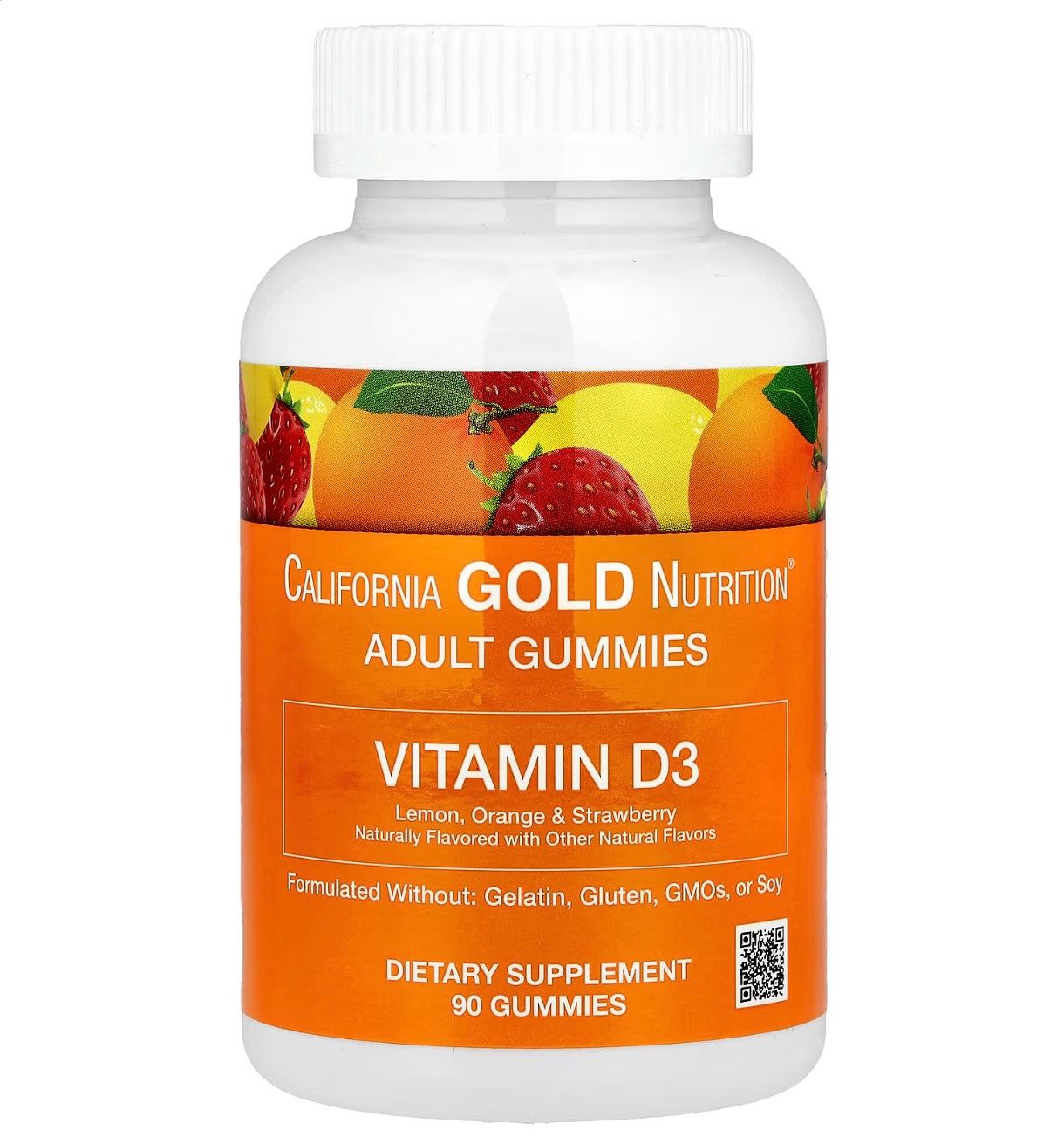 California Gold Nutrition Vitamin D3 Gummies,Lemon,Orange,Strawberry 90 Gummies (25 mcg (1,000 IU per Gummy))