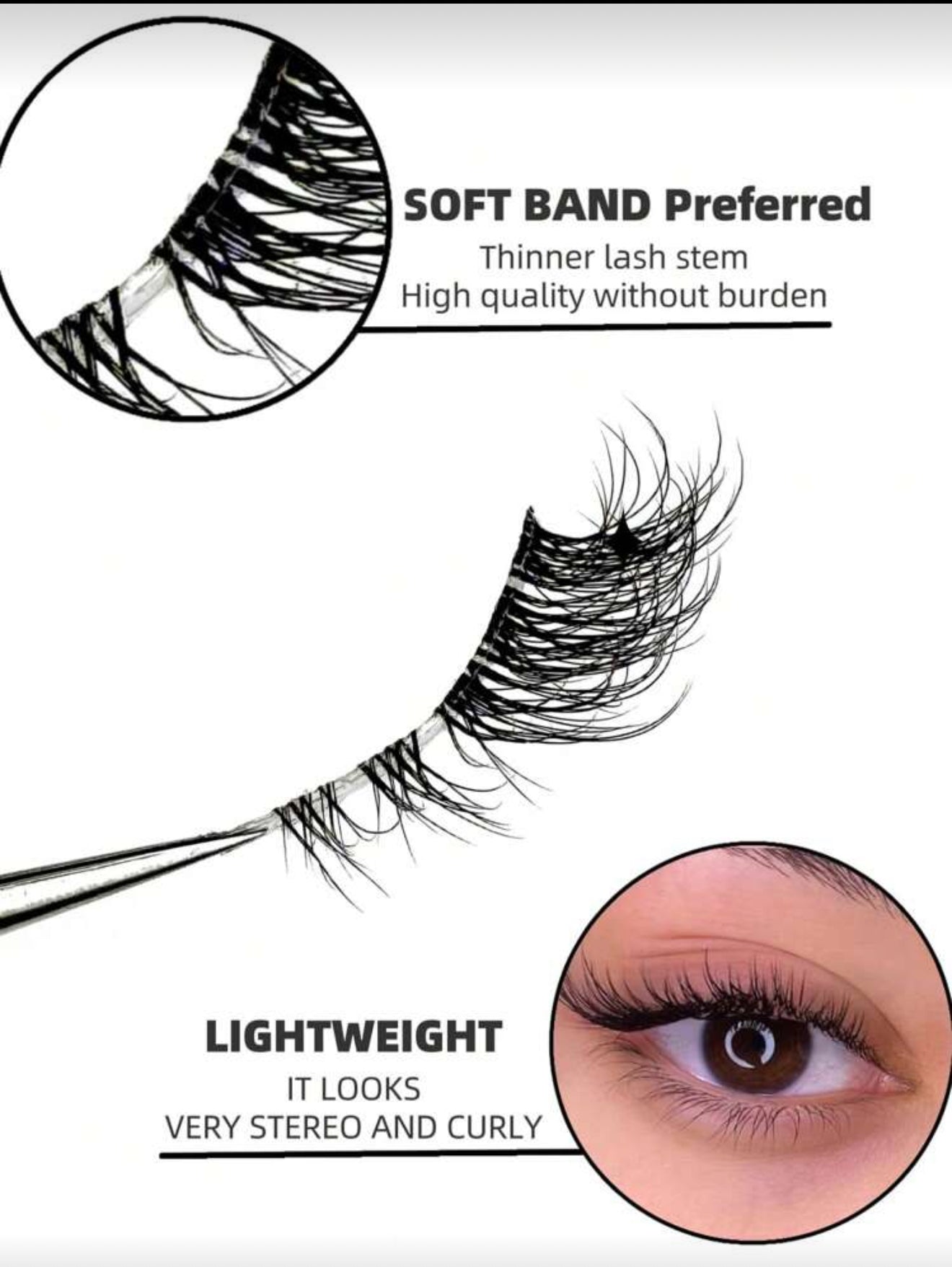 7 Pairs Half Lashes With Clear Band Cat Eye Tail Elongated Eyelashes Natural