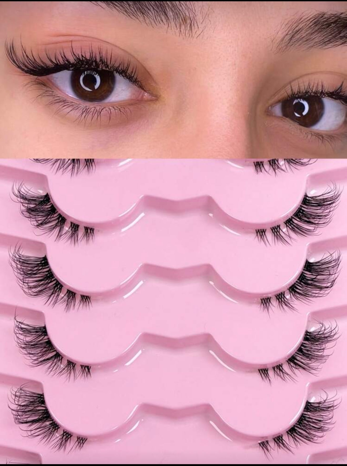 7 Pairs Half Lashes With Clear Band Cat Eye Tail Elongated Eyelashes Natural