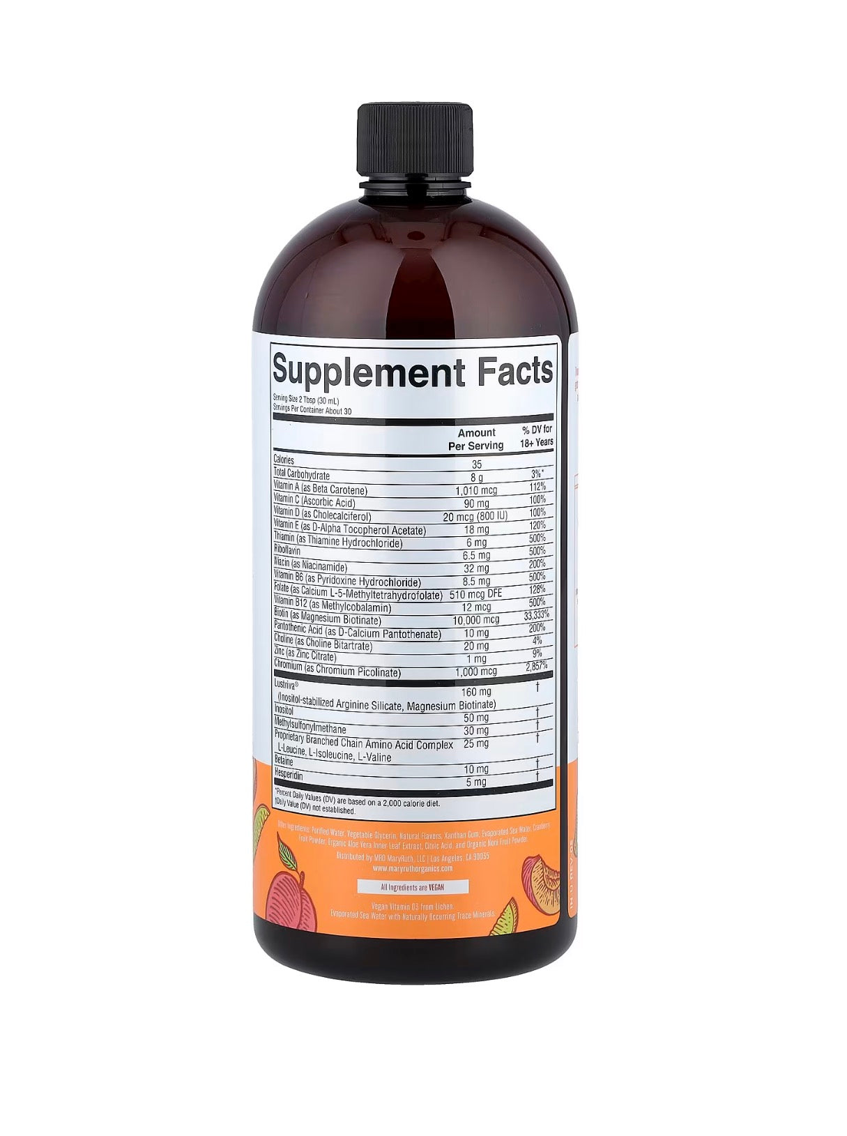 MaryRuth's Liquid Morning Multivitamin + Hair Growth, Peach Mango,30 fl oz (887 ml)
