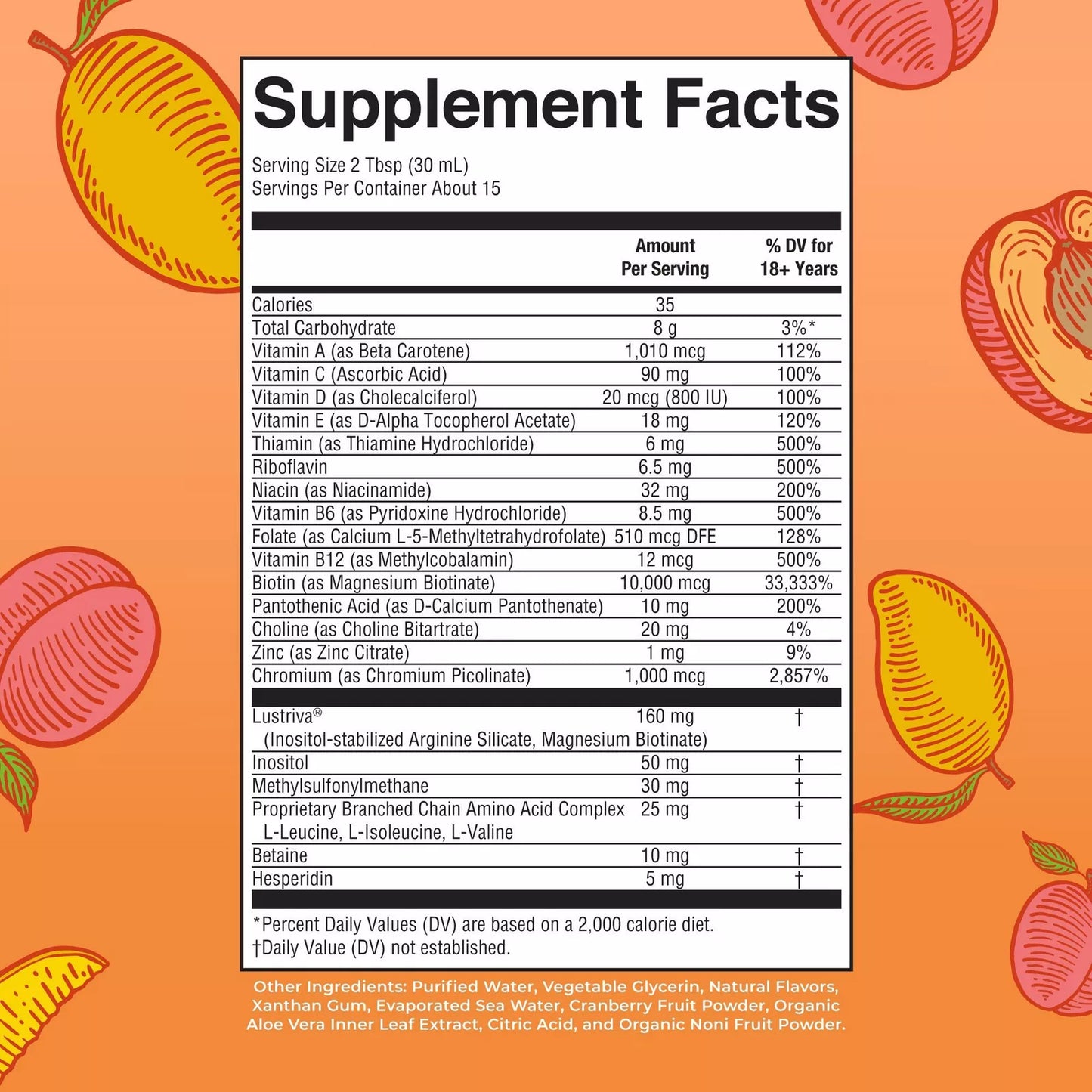 MaryRuth's Liquid Morning Multivitamin + Hair Growth, Peach Mango, 15.22 fl oz (450 ml)