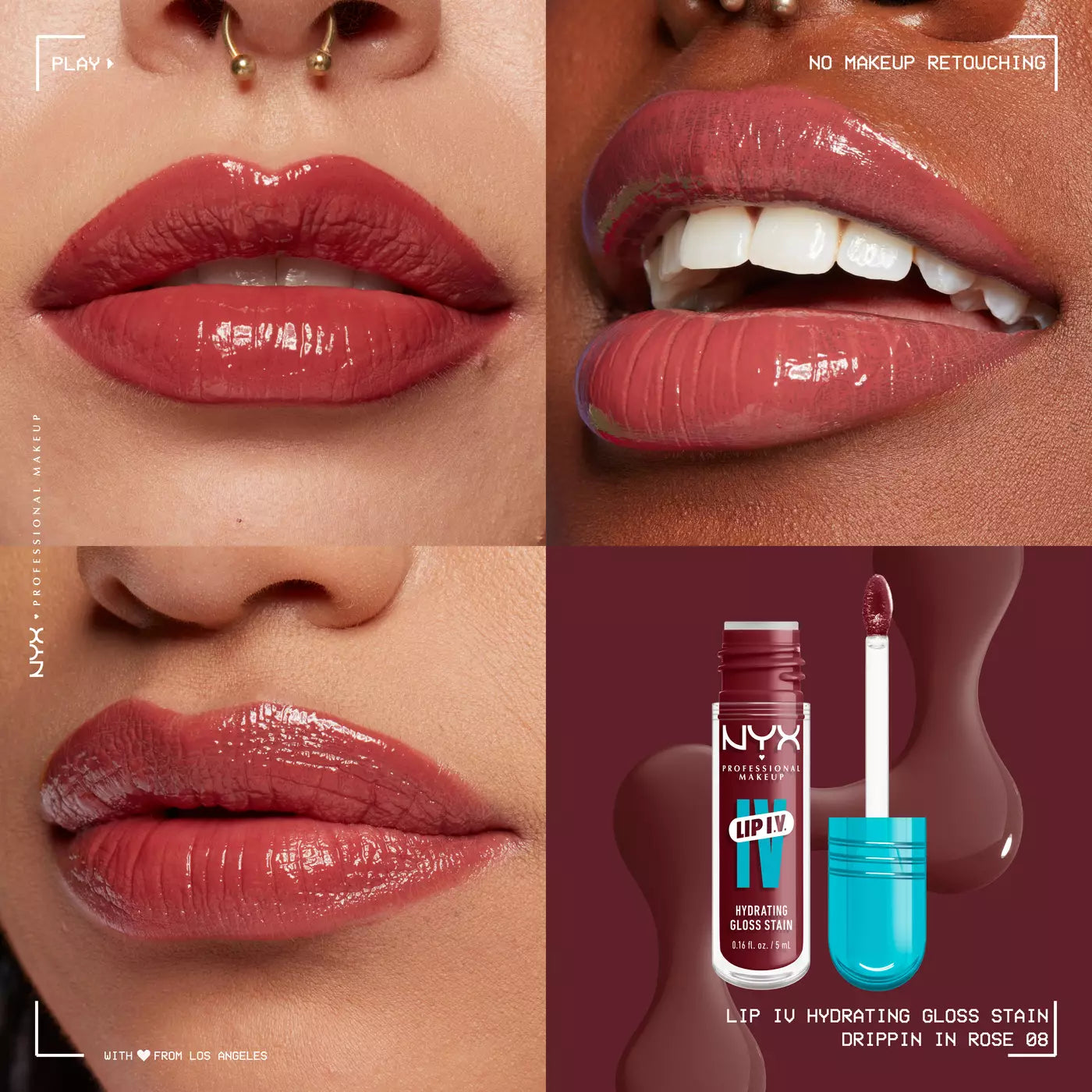 NYX Professional Makeup Lip I.V. Hydrating Lip Gloss Stain 08 Drippin' In Rose