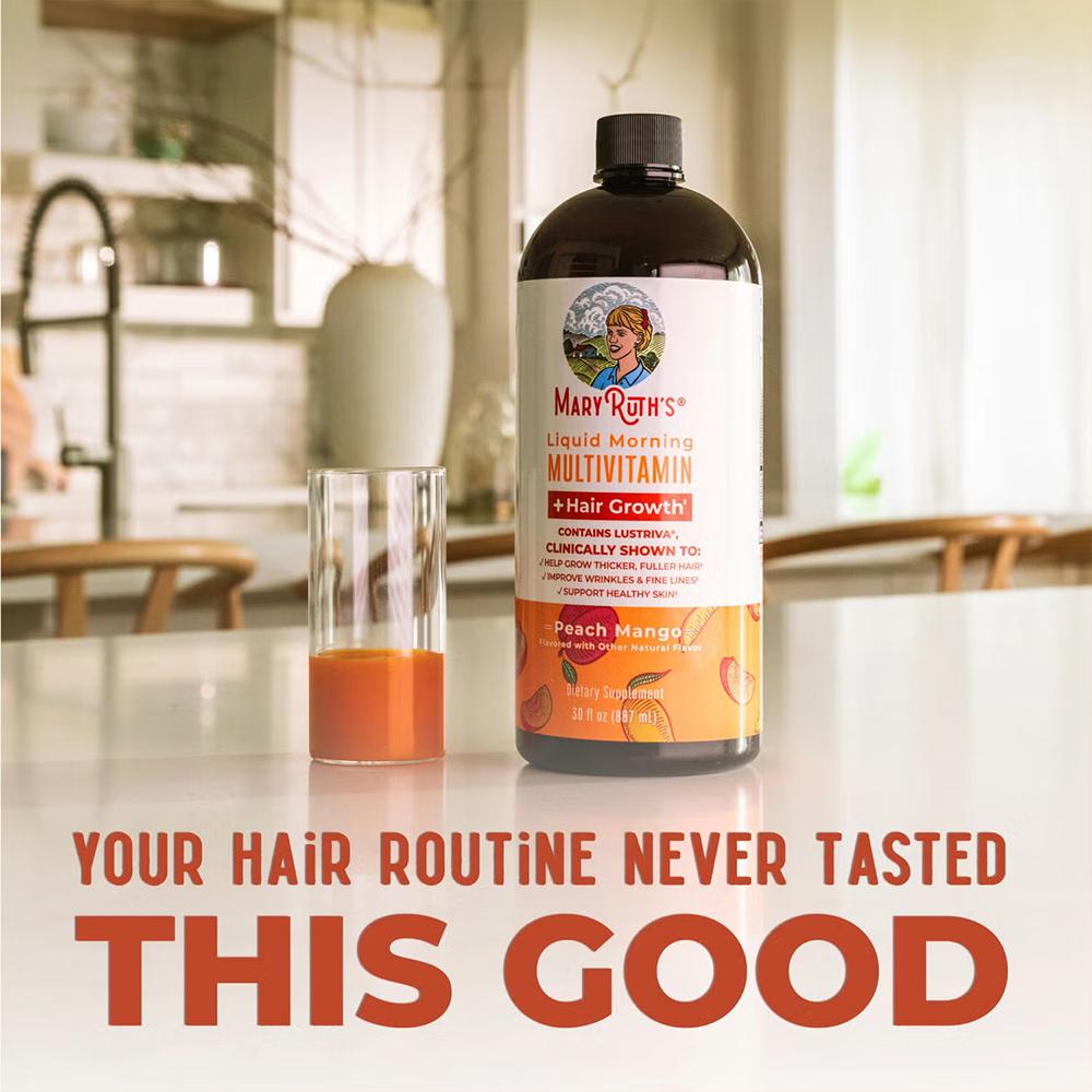 MaryRuth's Liquid Morning Multivitamin + Hair Growth, Peach Mango,30 fl oz (887 ml)