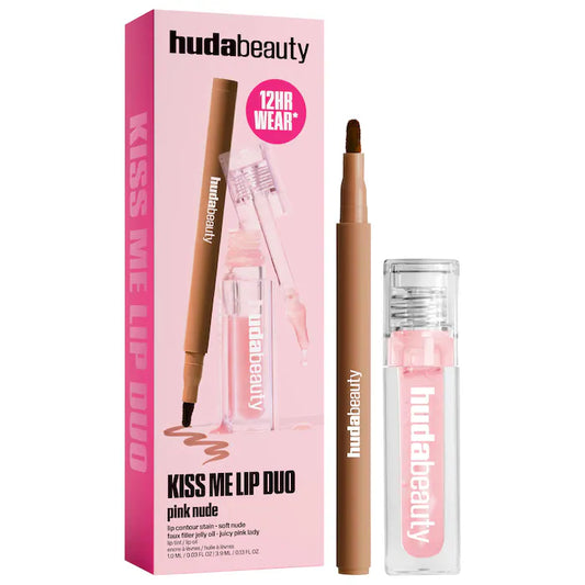 HUDA BEAUTY Kiss Me Lip Contour Stain and Lip Jelly Gift Set Pink Nude