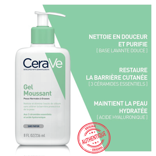 Cerave Gel Moussant Visage Pour les Peaux Normales à Grasses, 236ml