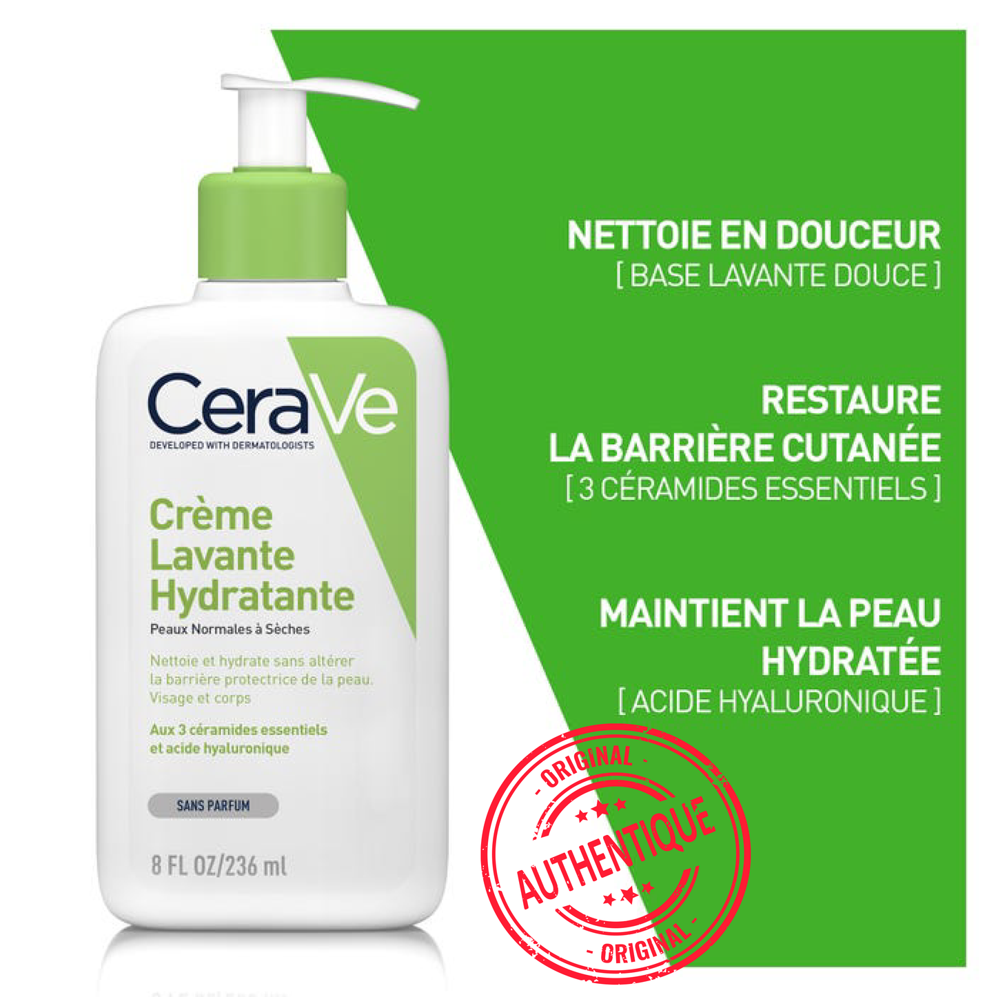 Cerave Crème Lavante Hydratante Visage et Corps Pour les Peaux Sèches à Très Sèches, 236ml