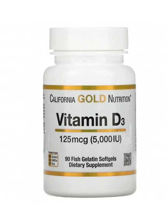 California Gold Nutrition Vitamin D3, 125 mcg (5,000 IU), 90 Fish Gelatin Softgels